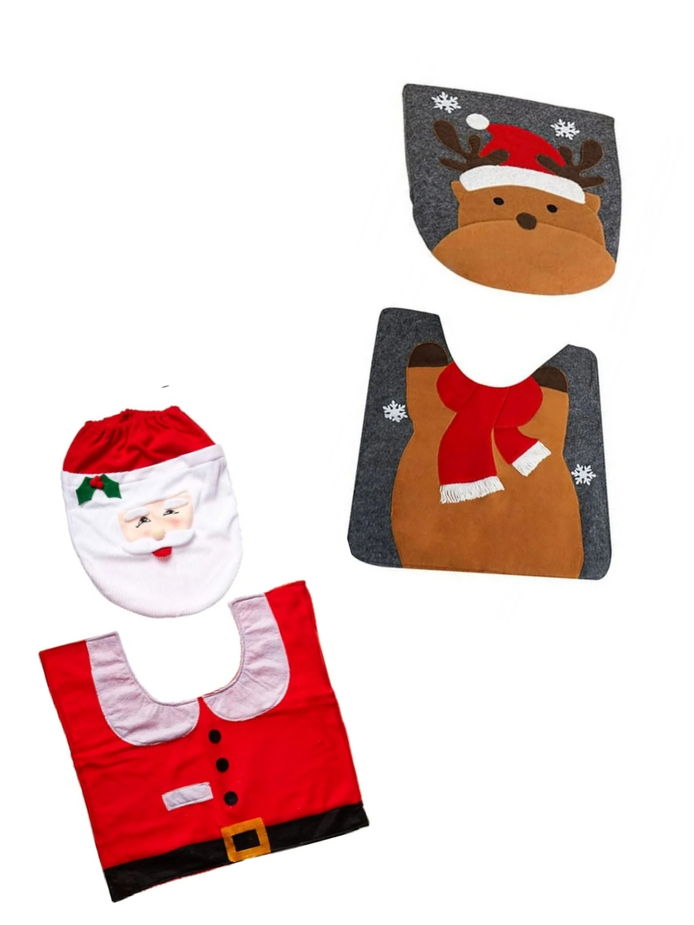 Christmas Reindeer OR Santa Holiday Bathroom Decorations Toilet Cover Rug Set